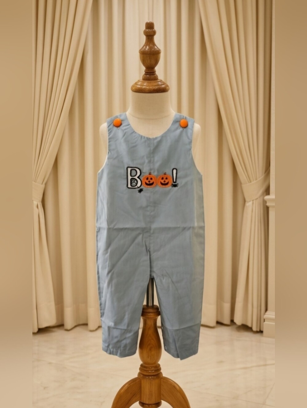 Lil Cactus Gray Blue Appliquéd Boo Jon Jon Halloween Romper NWT Size 2T